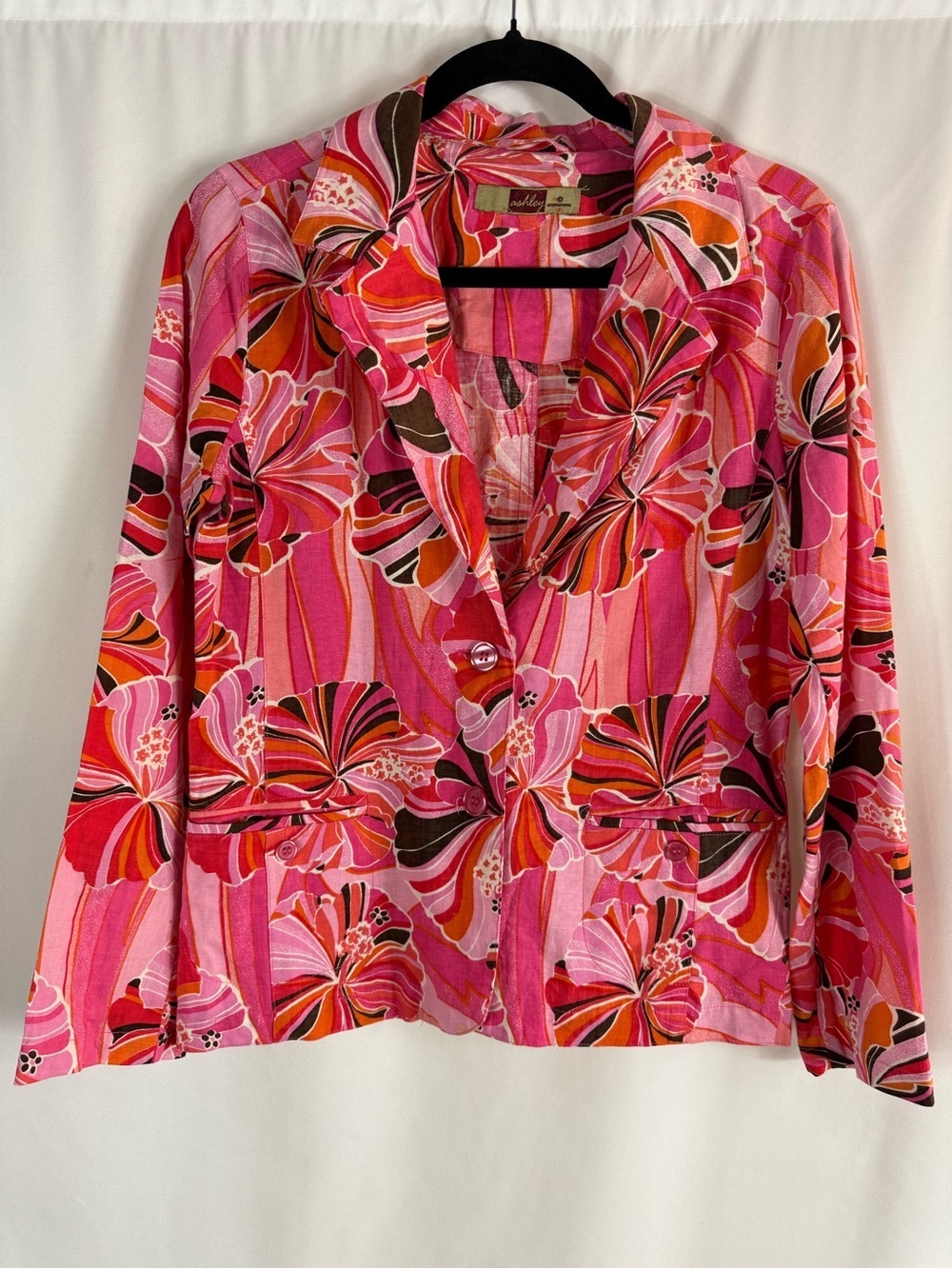 Ashley By 26 International Pink and Orange Floral Blazer 100% linen Size: S